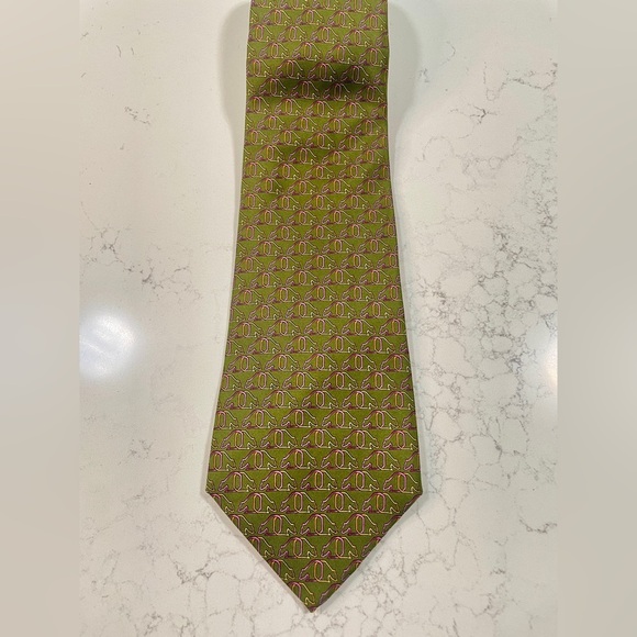 Salvatore Ferragamo Men’s Bear Print Silk Tie Green/Multi Color - Picture 2 of 4